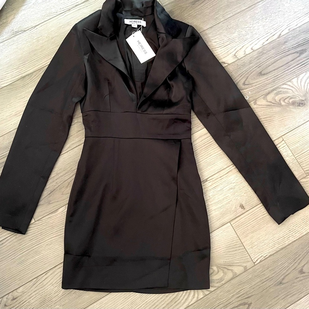 Black Tuxedo Satin Mini Dress